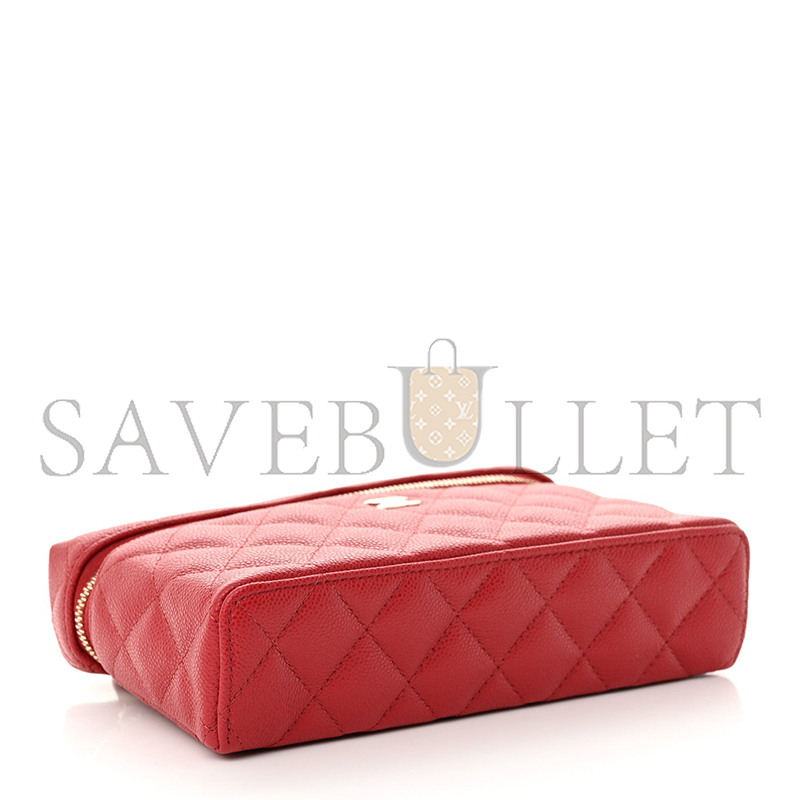 CHANEL CAVIAR QUILTED TOP HANDLE SLIM VANITY WITH CHAIN RED (19*11*5cm) 